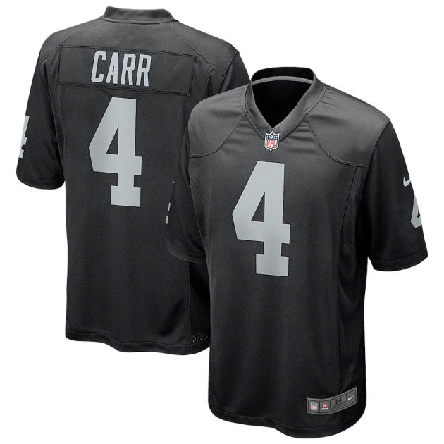 mens nike derek carr black las vegas raiders game jersey